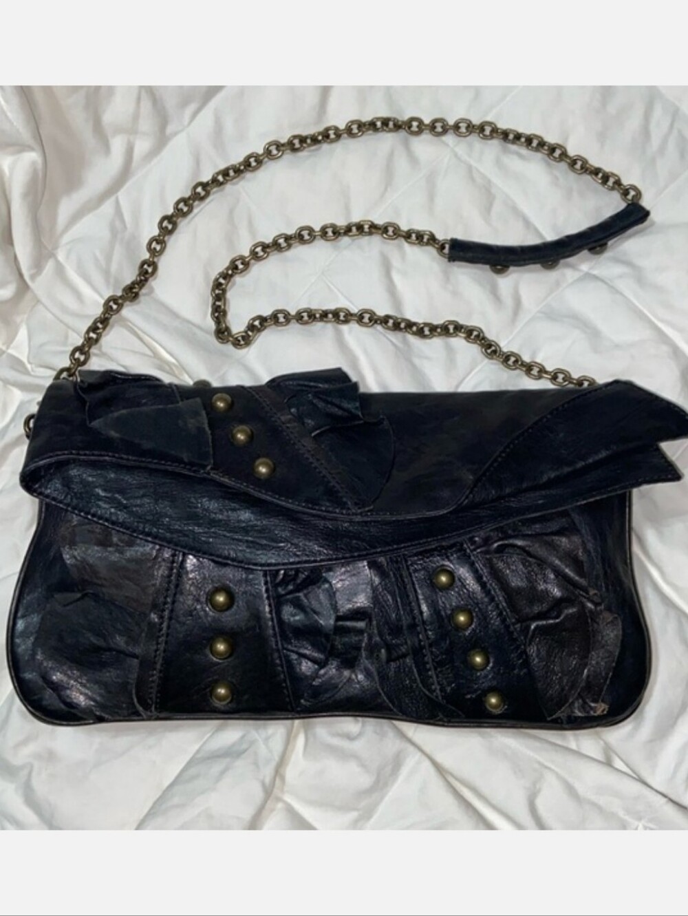 HYPE Vintage 1980s Black Leather Studded Punk Rock Shoulder Bag/Clutch 7x13